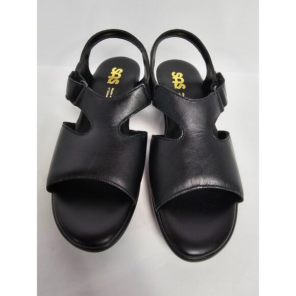 SAS Suntimer Black Leather Womens Sandals 7W Made In USA